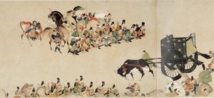 Geïllustreerd verhaal van de Heiji-opstand (1159-1160) (Keizerlijk bezoek aan Rokuhara) - Anoniem, aquarel en inkt op papier, vierde rol