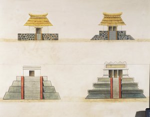 Historische reconstructie van gebouwen in Tenochtitlan door School Mexican