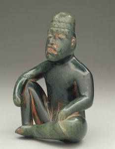 Zittend figuur met opgetrokken knie, Hoogland Olmec, San Martin Texmelucan door School Mexican