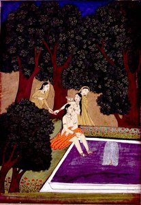Een dame bij een zwembad, Johnson Album IX, nr. 16, ca. 1780 door School Mughal