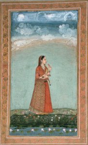 Dame met een kom rozenbloemen, uit het Small Clive Album door School Mughal