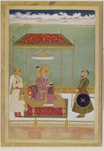 Portret van Shah Aurangzeb met een man, mogelijk Ashraf Khan, begin 18e eeuw
