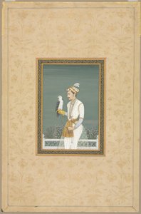 Portret van een prins met een havik door School Mughal
