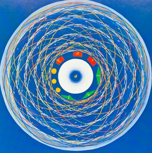 Om cosmo Mandala, die de heelheid, eenheid en vernieuwing uitbeeldt door School Nepalese