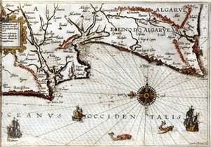 Kaap Sagres (of Heilige Kaap) aan het einde van Portugal na de portulan van Luca J. Waghenaer Treesor van zeevaart gedrukt in Leiden in 1592 door School Netherlandish