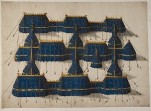 Ontwerp voor een koninklijk paviljoen in blauw en goud, ca. 1520