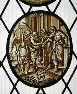 Rondel: Tobias vertrekt met de engel, waarschijnlijk 19e eeuw (glas-in-lood) door School Netherlandish