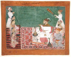 Rajah Deep Chand en vrienden roken een waterpijp, Bijapur, c.1760