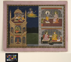 Vishnu nadert een gouden toren op Garuda, c.1825