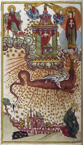 Apocalyps van St. Jan, c.1750 (miniatuur) door School Russian