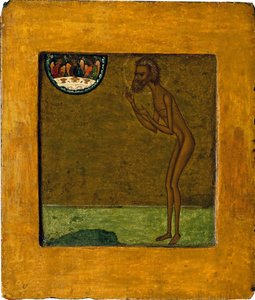 Basil de Zalige of Sint Basil (1469-1551 of 1557), anonieme Russische icoon, tempera op hout, eind 16e eeuw, traditionele kunst van Moskou, Staats Tretyakov Galerij, Moskou door School Russian