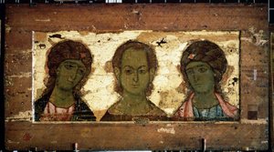 Christus Emmanuel omringd door de aartsengelen Michaël en Gabriël door School Russian