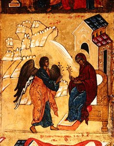 Icoon met de annunciatie (detail) door School Russian