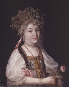 Portret van Alexandra Pavlovna in Russische Nationale Kleding, ca. 1790