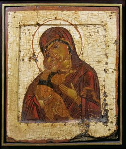 De Moeder Gods van Vladimir, Russische icoon, Pskov School, eind 15e eeuw door School Russian