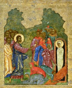 De Opwekking van Lazarus, Novgorod School door School Russian