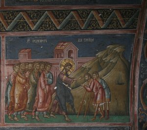 Jezus geneest twee blinde mannen, Patriarchaat van Peć door School Serbian