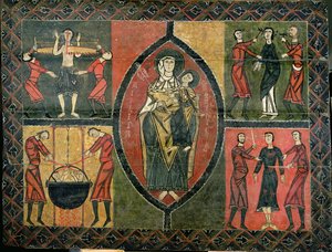 Altaar met een voorstelling van St. Quirze en St. Julita met vier begeleidende scènes van het martelaarschap van heiligen, Kerk van Sant Quirze i Santa Julita, Durro (tempera op paneel)