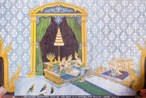 Fresco met een scène uit het leven van Boeddha, Wat Phra That Doi Suthep tempel door School Thai