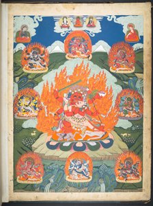 Een van 12 tekeningen die Tibetaanse godheden afbeelden door een Tibetaanse kunstenaar, waarschijnlijk in Lhasa, ca. 1800