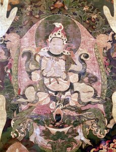 Gnya-khri-bcan-po, eerste koning van Tibet. Thai-ka Tibetaans Parijs Musée Guimet
