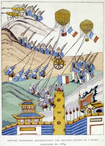 Tonkinese poster die de gevangengenomen ballonnen van het Franse leger in 1884 afbeeldt door School Vietnamese