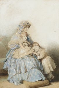 Koningin Maria Amalia van de Fransen, met kinderen van Prins Louis, Hertog van Nemours, 1845