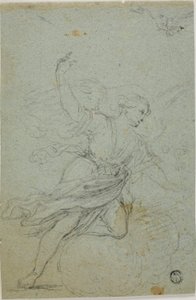 Engel Annunciate (recto); Samson en de Leeuw (verso) door School of Guido Reni
