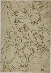Judith met het hoofd van Holofernes door School of Luca Cambiaso