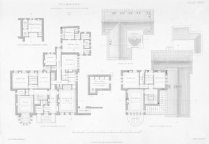 Exterieur en interieur van Holmwood, Glasgow (gravure) door Scottish School