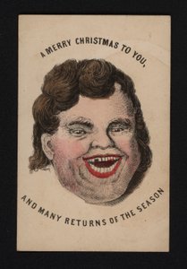 Gezicht van een lachende man, kerstkaart, eind 19e eeuw