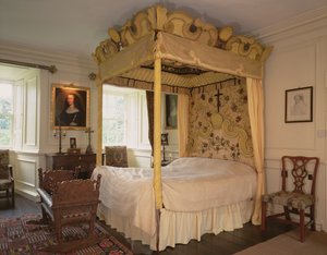 Hemelbed en wieg, gebruikt door Mary Queen of Scots (1542-87) en haar zoon, de toekomstige James VI van Schotland en I van Engeland (1566-1625)