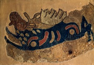 Scythische kunst: fragment van een vilten zadelbekleding. Sint-Petersburg, Hermitage Museum