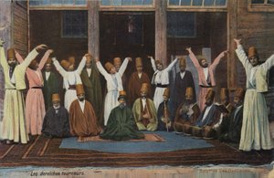 Wervelende derwisjen, Constantinopel, Turkije (ingekleurde foto) door Sebah & Joaillier