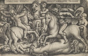 Hercules vecht tegen de Trojanen, uit De Werken van Hercules, 1545