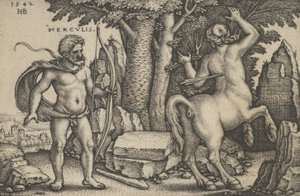 Hercules doodt Nessus, uit De werken van Hercules, 1542 door Sebald Beham