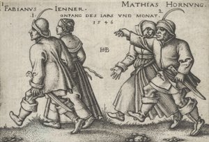 Januari en februari, uit Het boerenfeest of de twaalf maanden, 1546 door Sebald Beham