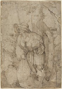 Oude man staand onder boom door Sebald Beham