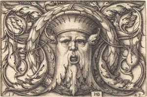 Ornament met een masker door Sebald Beham