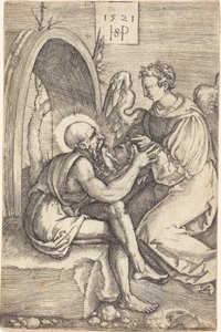 Sint Hiëronymus met de engel door Sebald Beham
