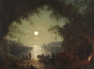 Een baai bij maanlicht