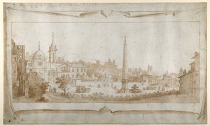 Ontwerp voor een frontispice met een uitzicht op Rome binnen de Porta del Popolo en een uitzicht op de Pincio door Sebastian Vrancx