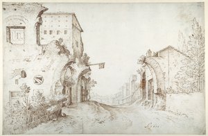 Herberg langs de weg tussen de ruïnes van een aquaduct