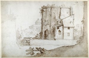 Ruïnes op de Celio met de kerk van SS. Giovanni e Paolo door Sebastian Vrancx