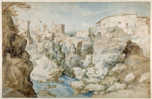 Uitzicht op Tivoli met de Tempel van de Tiburtijnse Sibyl en de Watervallen door Sebastian Vrancx