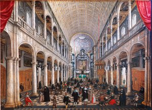 Uitzicht op het interieur van de kerk van de jezuïeten in Antwerpen door Sebastian Vrancx
