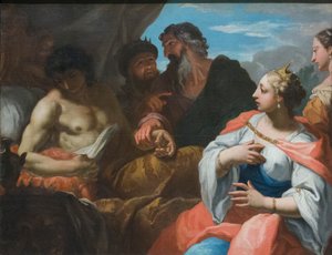 Antiochus bezocht door de dokter in aanwezigheid van Seleucus en Stratonice, eind 17e eeuw door Sebastiano Ricci