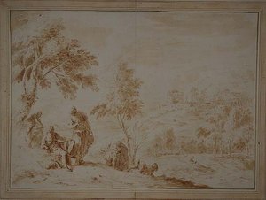 Uitgebreid Pastoraal Landschap met Heuvelstad, c.1720