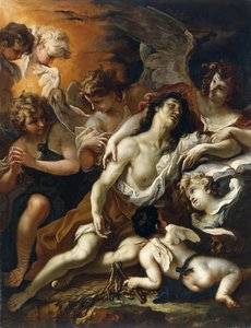 Heilige Maria Magdalena omringd door engelen