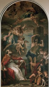 De Maagd in glorie met Aartsengel Gabriël, St. Eusebius, St. Sebastian en St. Roch